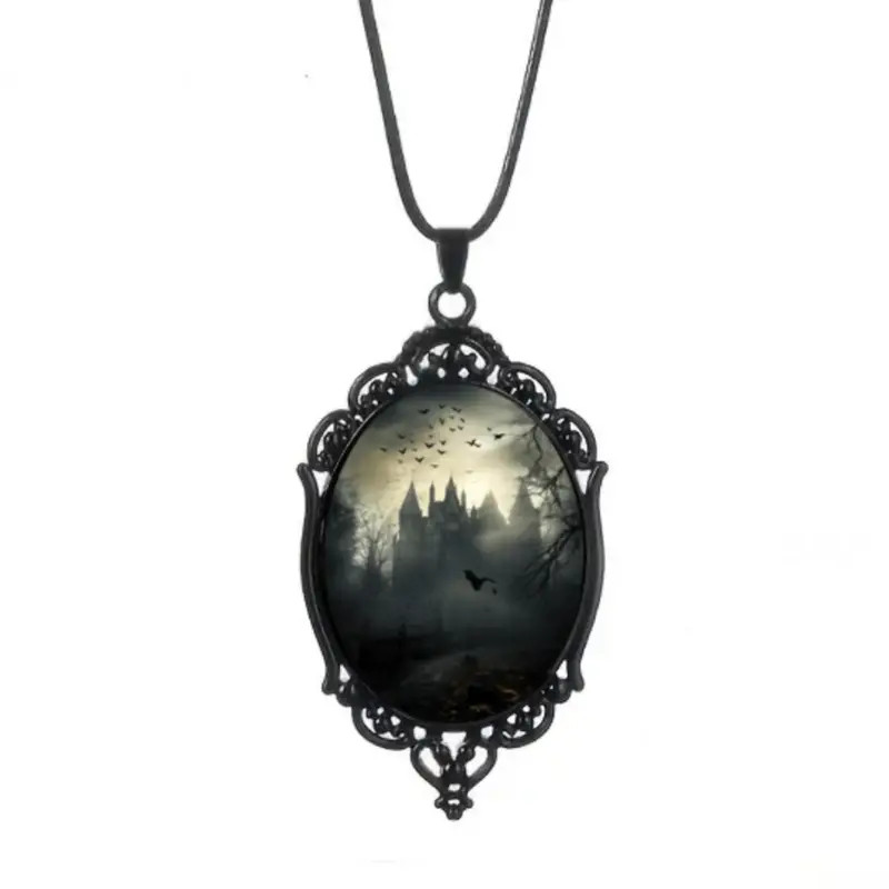 Castle B Gothic Pendant Necklace Jewelry Vintage Black