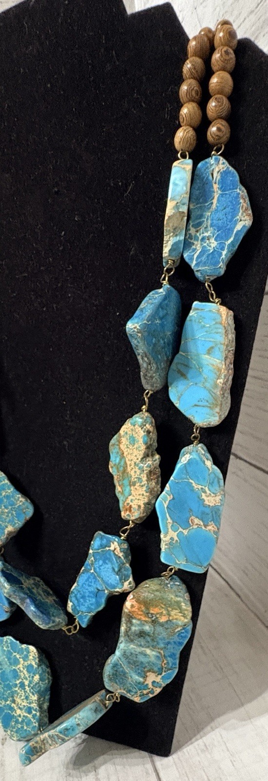Chunky Sky Blue Jasper Slabs Double Strand Statement Artisan Necklace BNWT