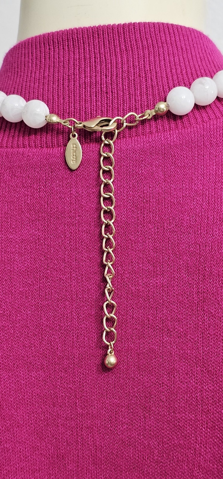 CHICOS women choker necklace gold tone metal white glass beads 10 to 12”