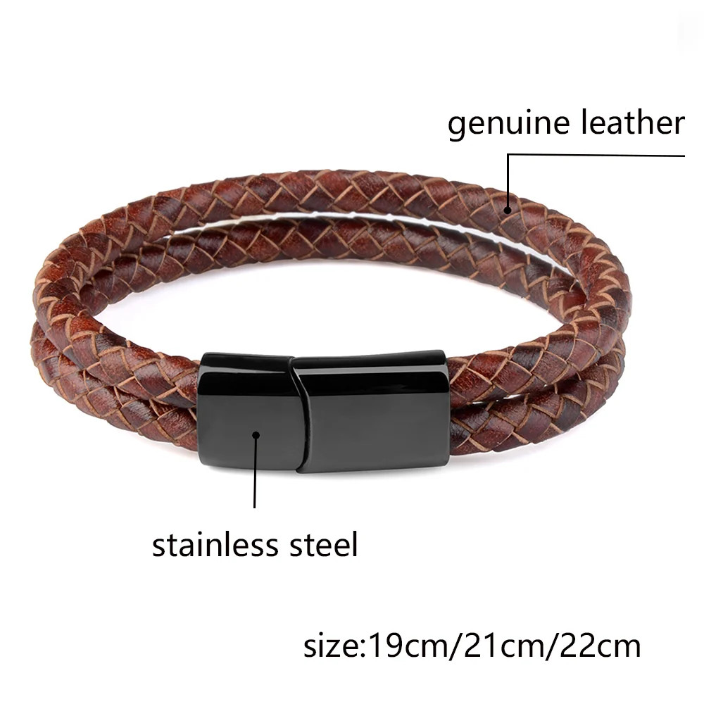 Genuine Leather Double Rope Braid Bracelet For Men Multicolor Choice
