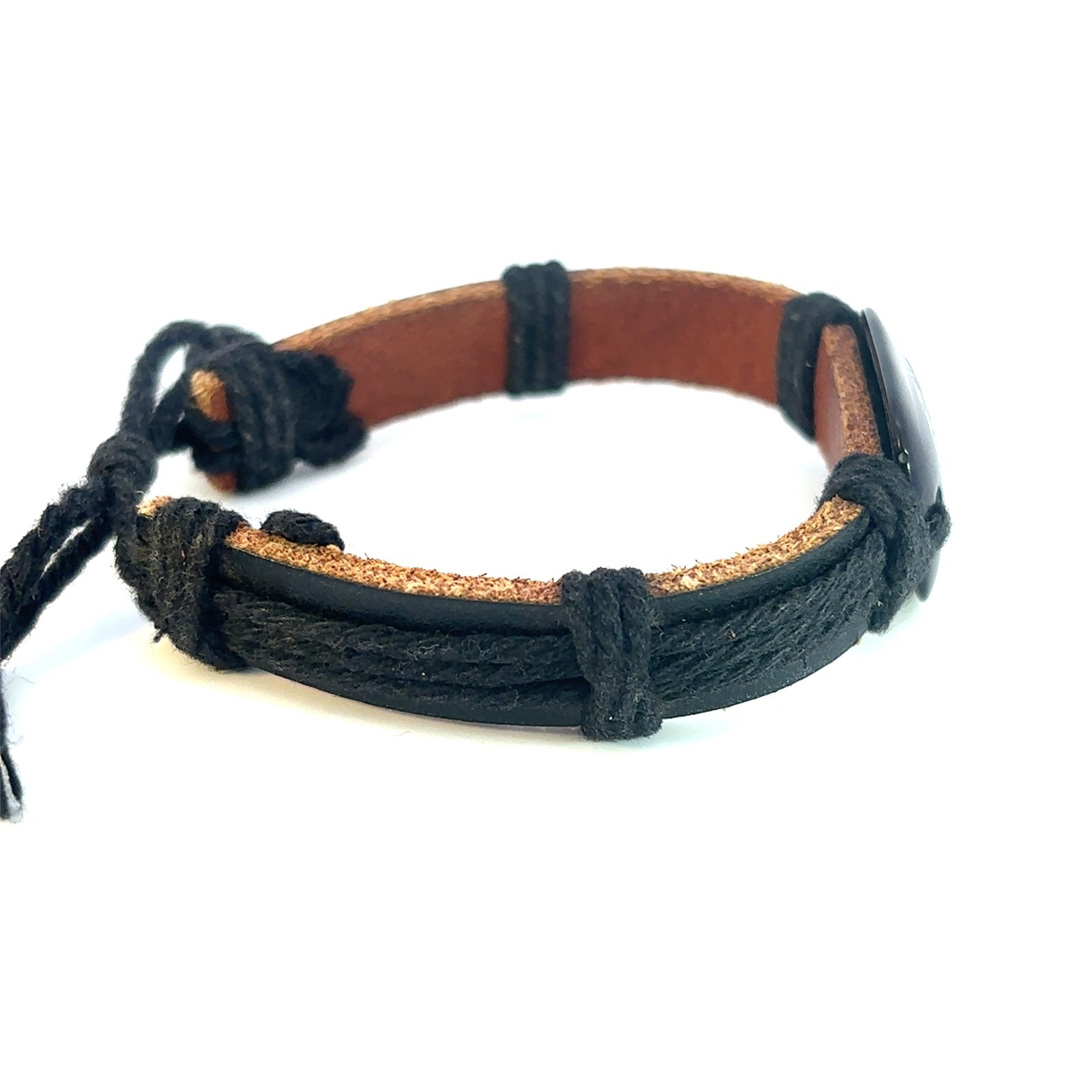 Men’s Genuine Leather Bracelet Yin Yang Sun Charm Braided Cord Adjustable Boho