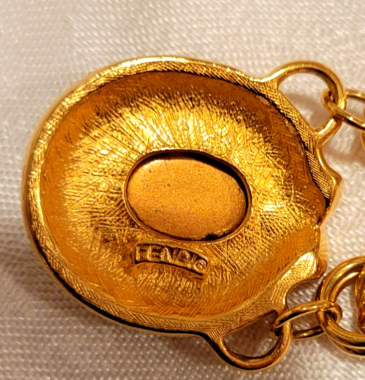 MINT Fendi Gold Plate Logo Necklace Milky Quartz Gripoix/Clip Earrings VTG