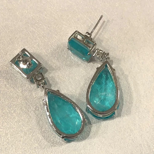 8 CTW Paraiba Tourmaline Drop Earrings Wedding Jewelry Gift 18K Platinum Plated