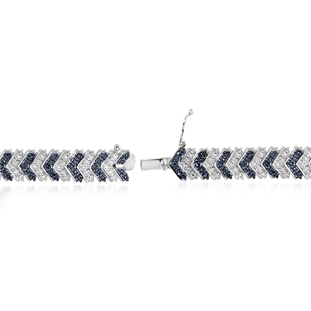 1.00 Carat TDW Blue & White Diamond Chevron Bracelet in Brass