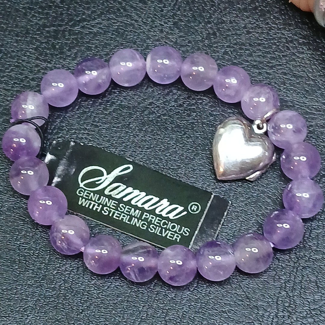 SAMARA Amethist Stretch Bracelet Whit Sterling Silver Heart Locket 13-781