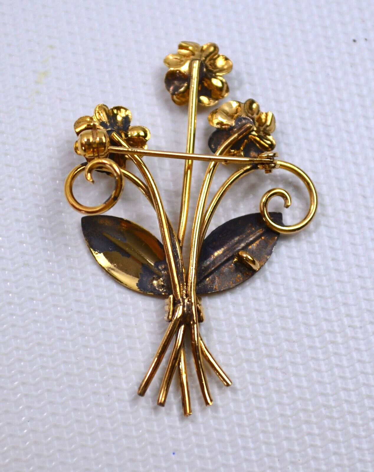Vintage Gold Tone Brooch Pin Pendant Flower w/ Clear Rhinestones 2.25″