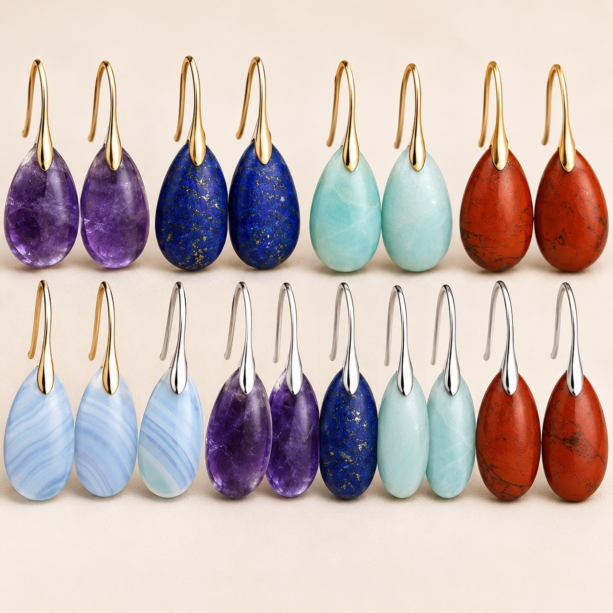 Dangle Drop Earrings 18K Gold Plated Crystal Gemstone Teardrop 1.57 in E156