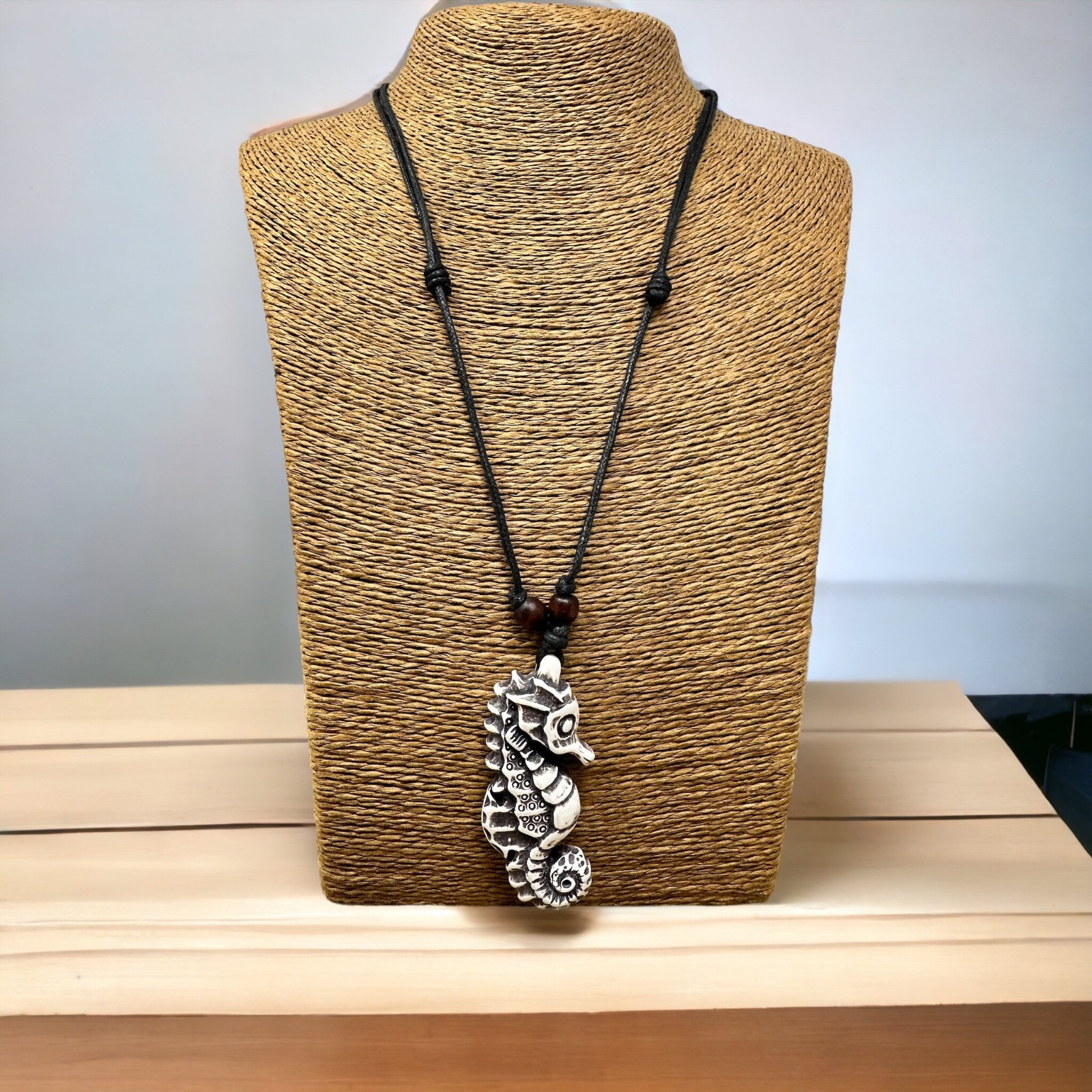 White Seahorse Necklace Adjustable 18-36 Unisex Sea Life Pendant Ocean Beach