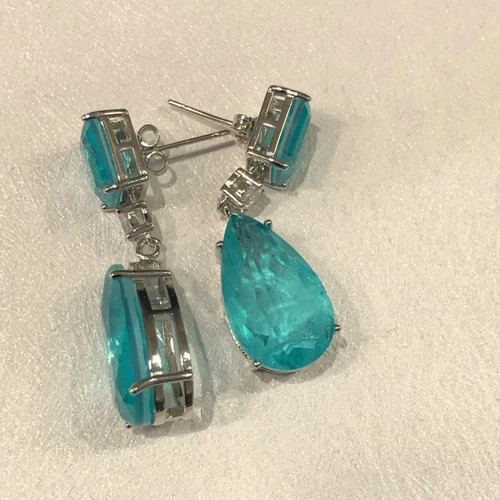 8 CTW Paraiba Tourmaline Drop Earrings Wedding Jewelry Gift 18K Platinum Plated