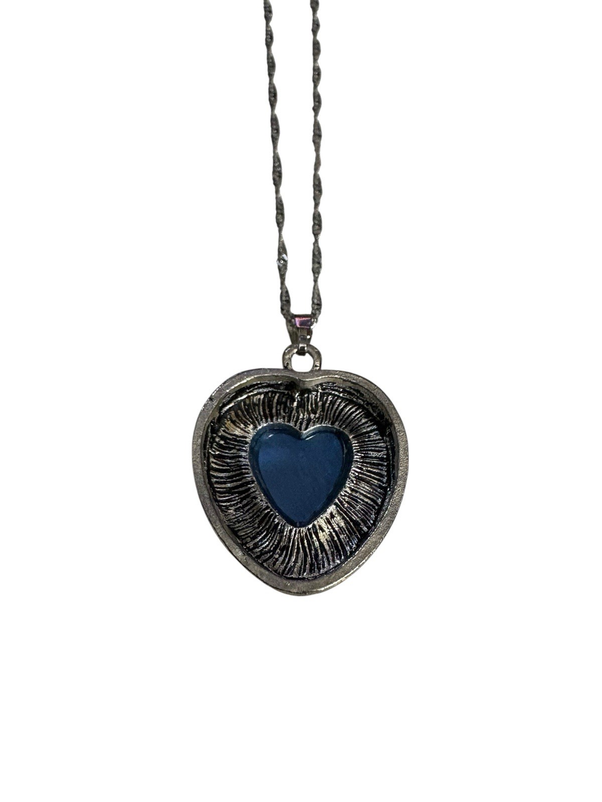 Dark Blue Heart Pendant On 18” Silver Tone Twisted Chain w/Extender 2.5” Jewelry