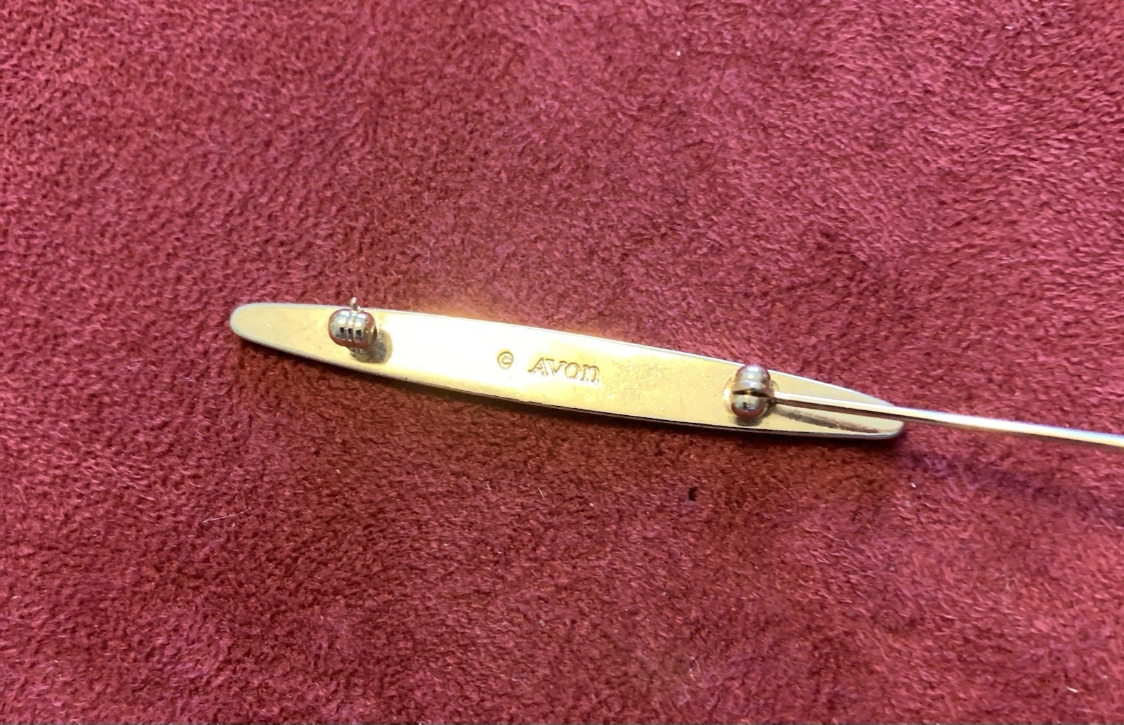 Avon Signed Gold/Silver Tone Bar Brooch Pin w/ Clear Round Crystal, 1 Stone