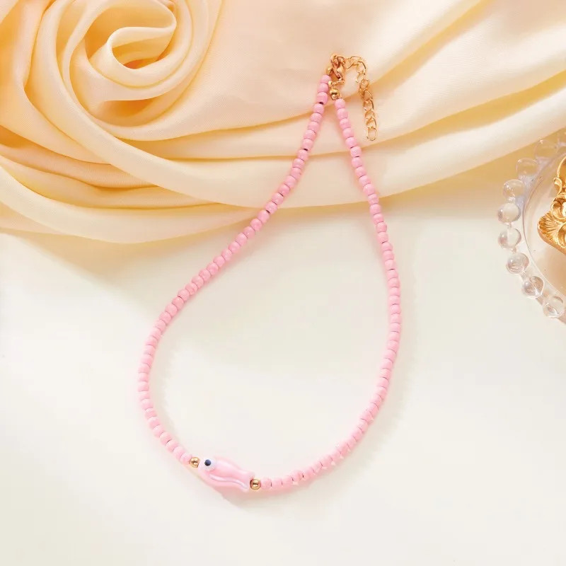 Bohemian Color Simple Ceramic Small Fish Rice Bead Necklace Female Collarbone Ch