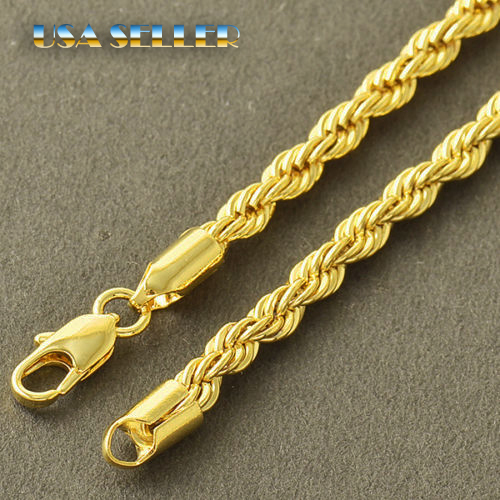 USA Seller Mens 14K Gold PT Stainless Steel Rope 30Inch 7mm Chain Necklace 105G