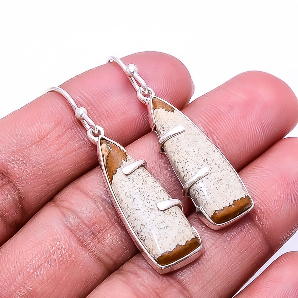 Natural Picture Jasper 925 Sterling Silver Earring 1.68″ E4, Christmas Gift