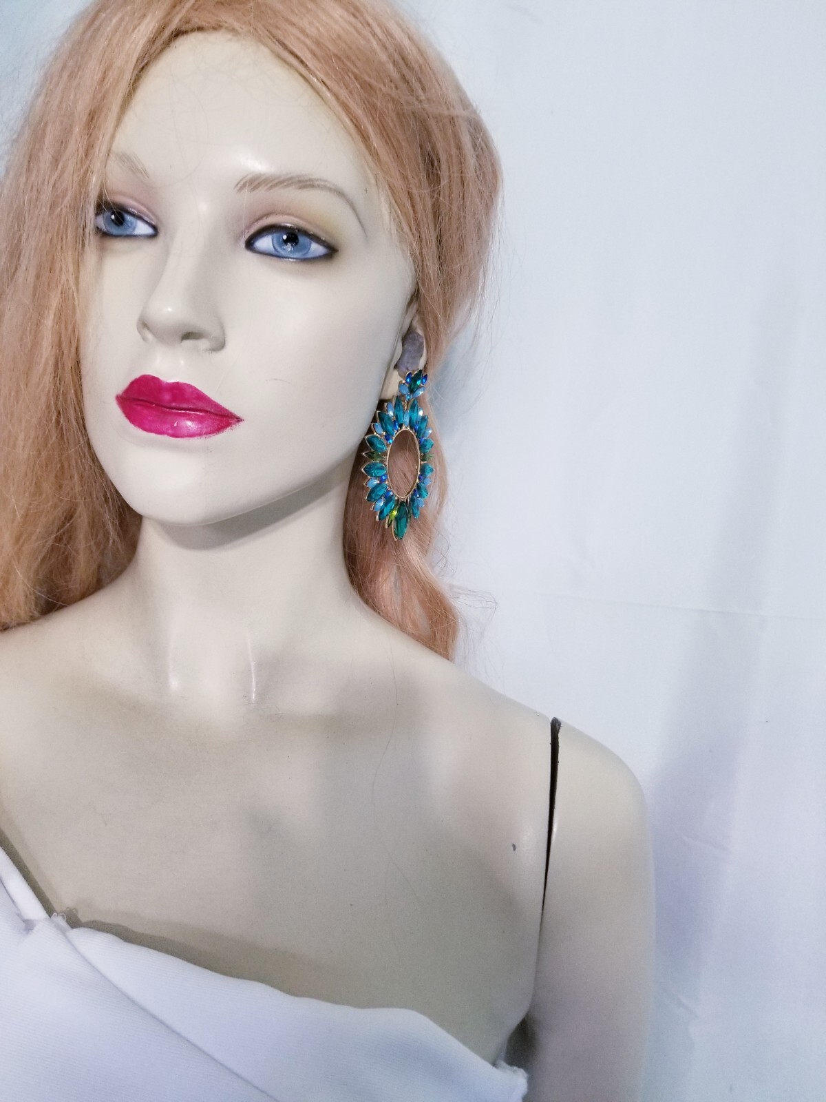 Aqua Crystal Bridesmaid Rhinestone Chandelier Drop Earrings 3.2 inch Jewelry