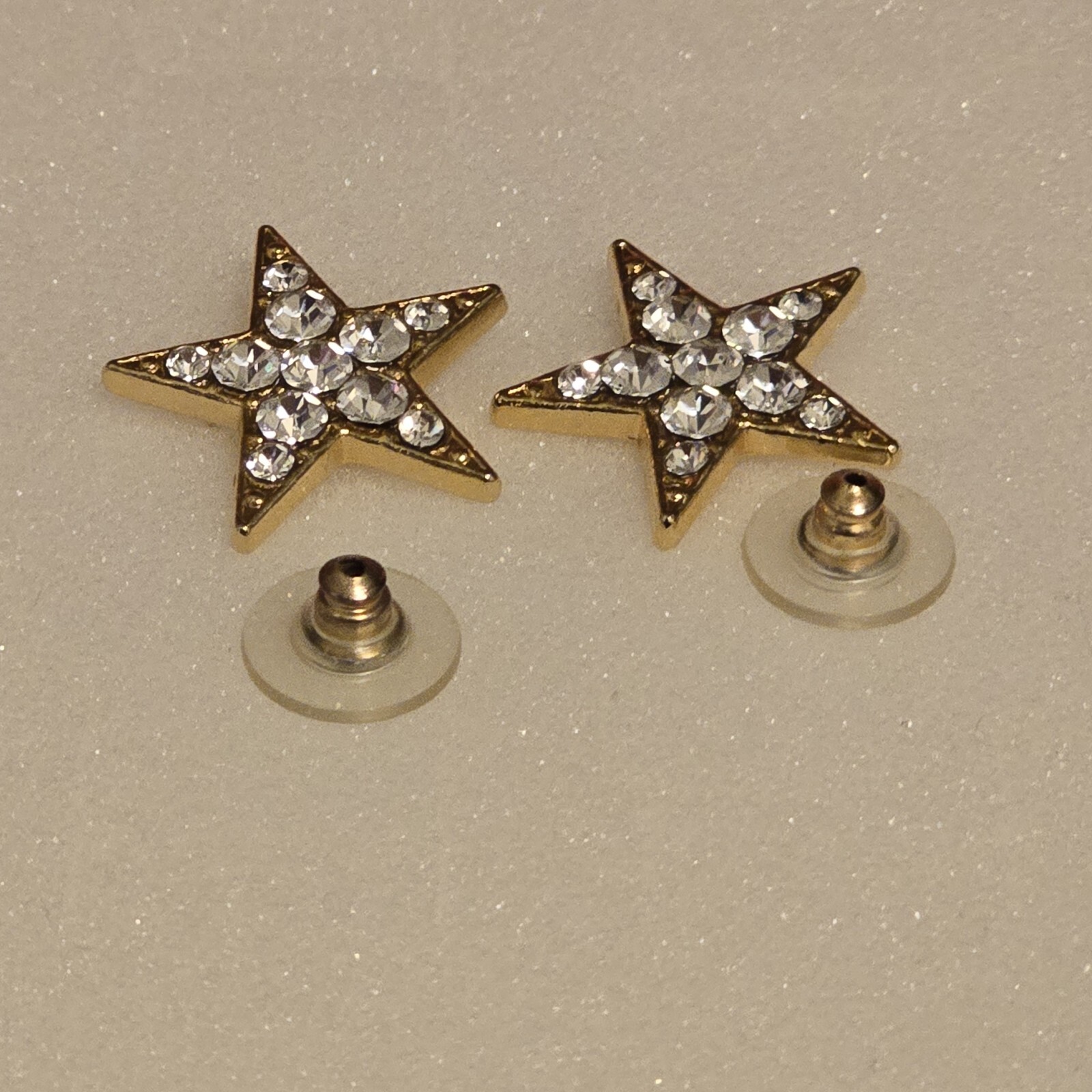Vintage Gold Tone Cubic Zirconia Star Post Earrings For Pierced Ears 7/8″ inch