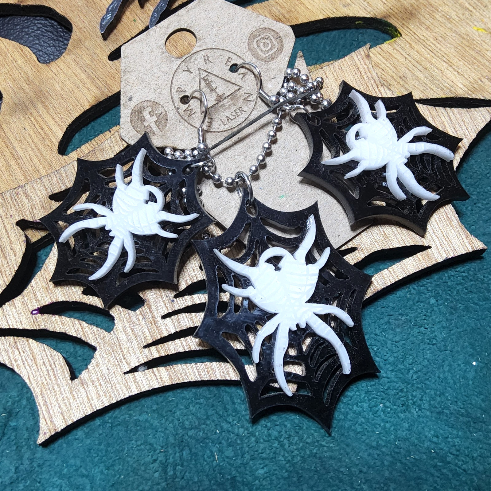 spiders webs earrings laser cut necklace set goth horror style art decor punk