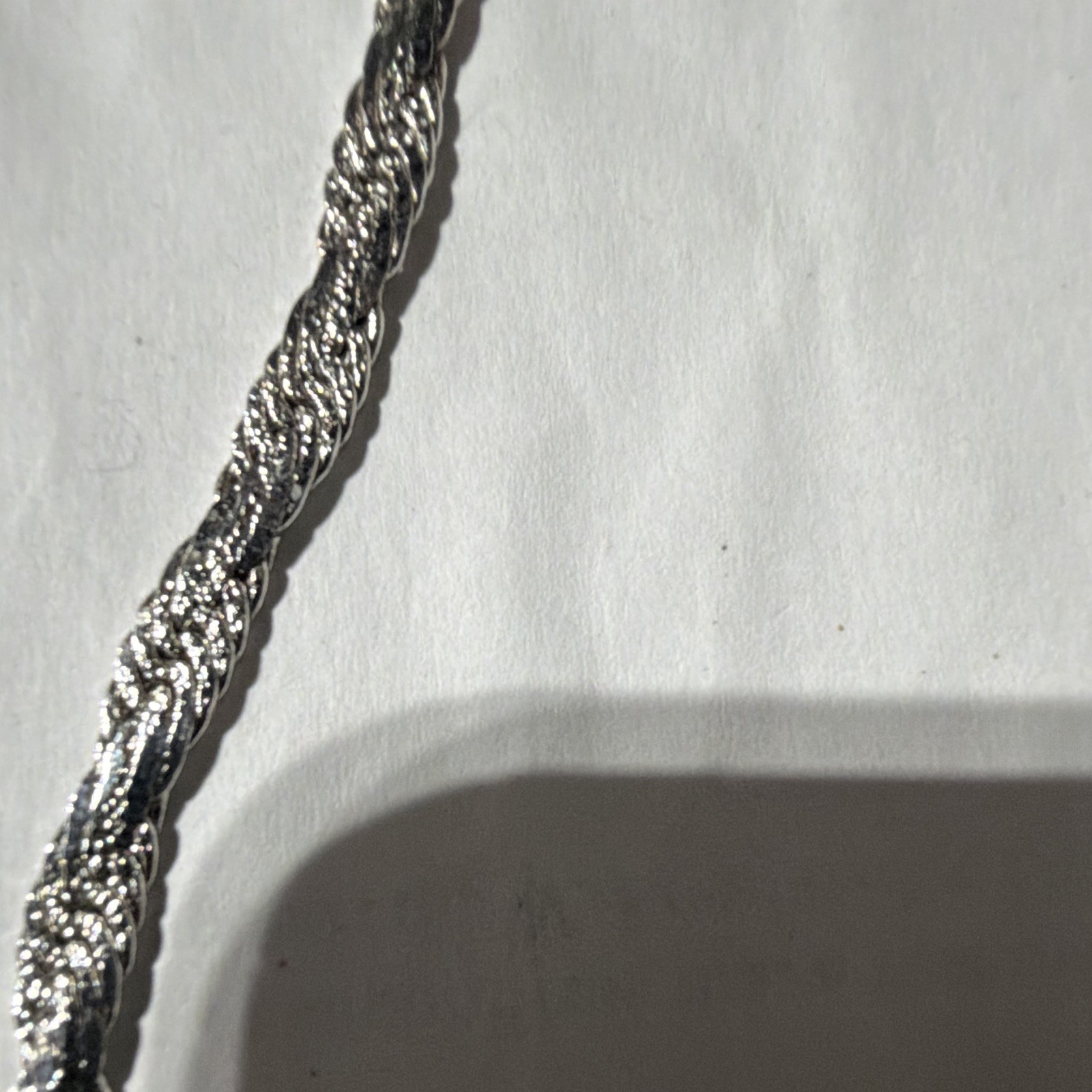 Silver Tone Braided Chain Necklace, 17 in, Box Clasp, No Stone