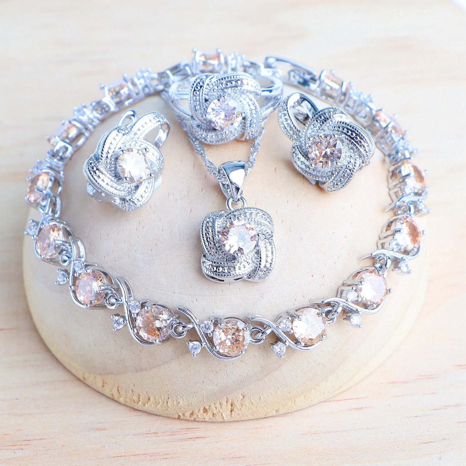 Blue Zirconia 925 Sterling Silver Bridal Women’s Jewelry Set
