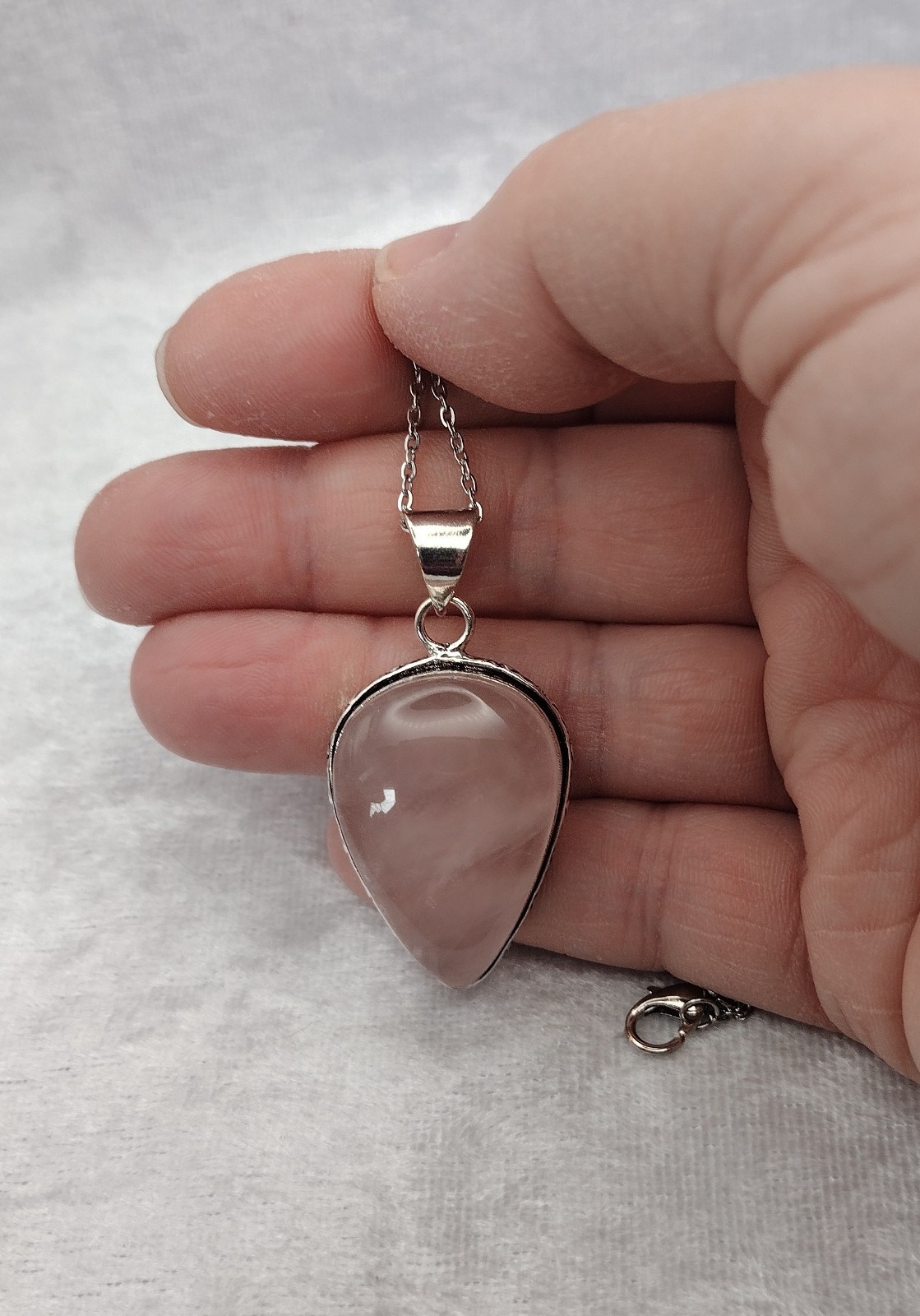 Rose Quartz .925 Silver 1.25×1.00″ 18/20″ on Stainless Steel SKU 0012