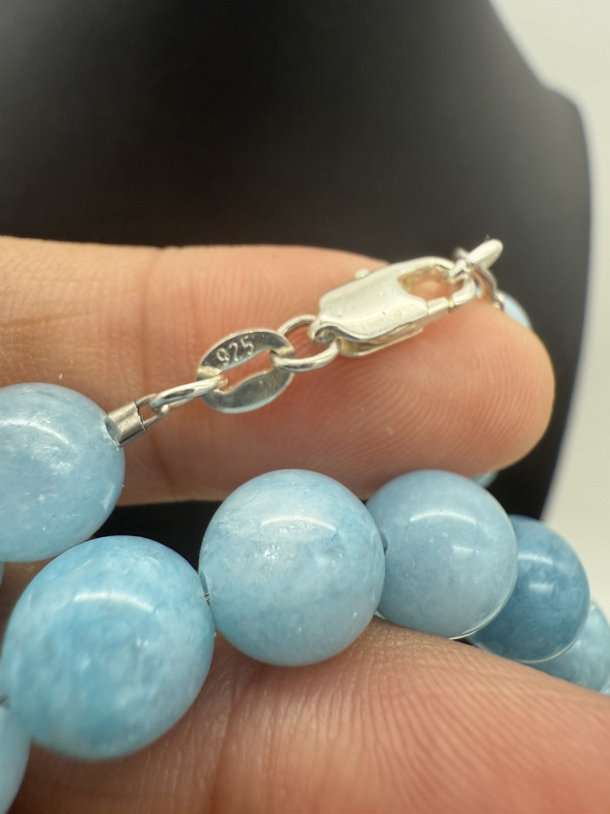 Natural Blue Brazilian Aquamarine Gems Round Beads Necklace Sterling Silver 925