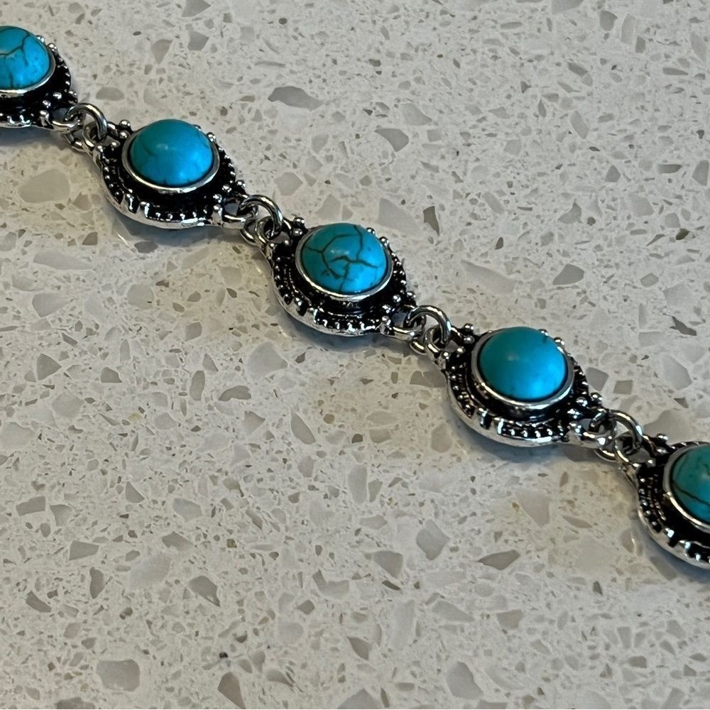 Minimalist Versatile Retro Anklet, Metal Alloy Faux Turquoise Foot Jewelry