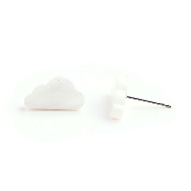 White Pearl Cloud Studs, Cute Celestial Stud Earrings, Fun Sky Weather Earrings