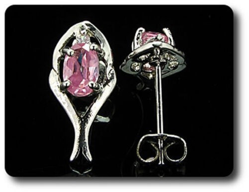 Earrings Pink Sapphire 0 3/32×0 9/32in Gold Plated White 18 Krgp