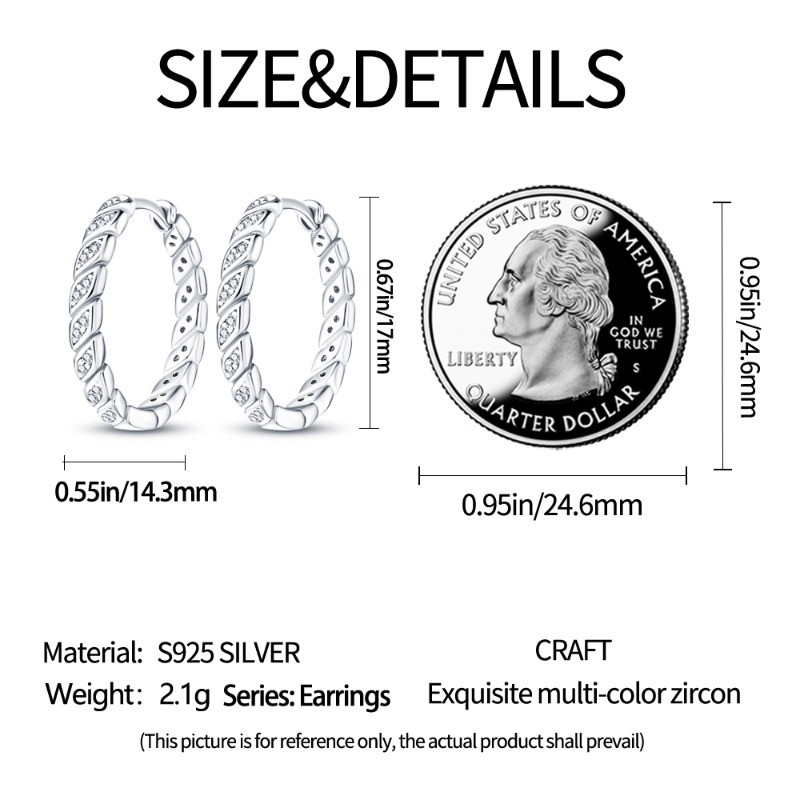 PANDACH 925 Sterling Silver 17MM Hoop Earrings AAA CZ For Women Jewelry Gifts