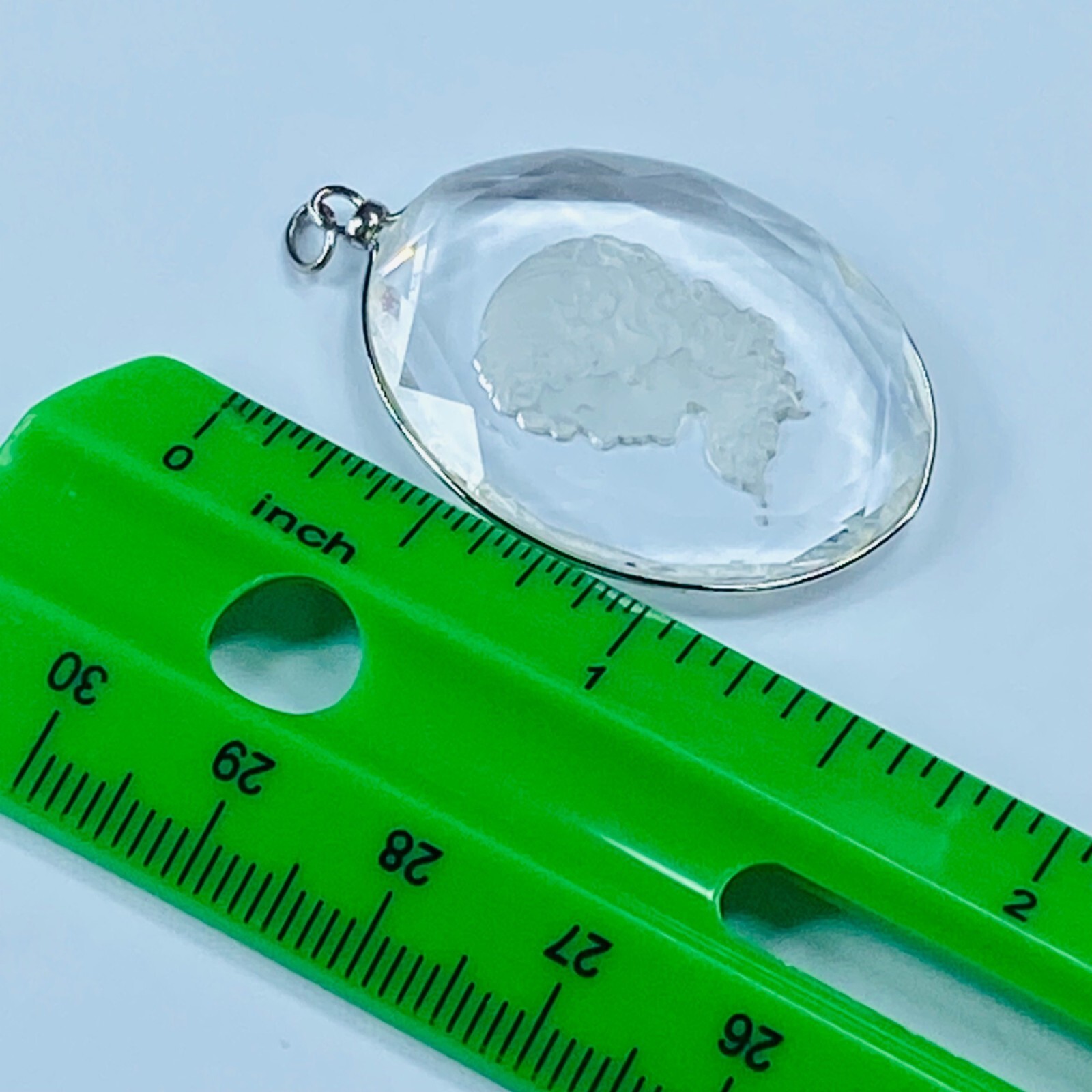 Cyrstal Cameo Girl Lady Women Pendant for Necklace Clear Glass Etched In Design