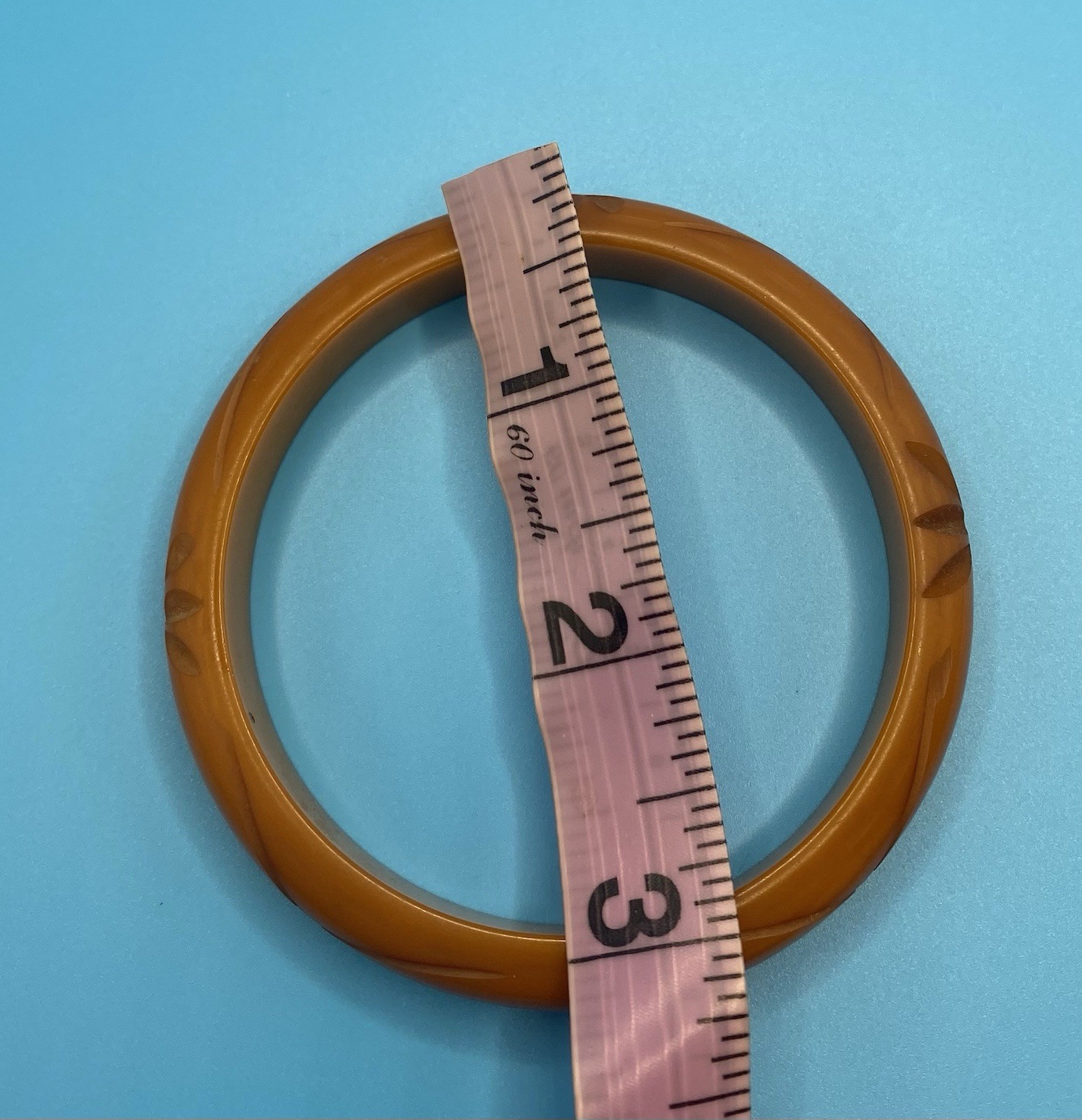 Carved Bakelite Pumpkin Bangle Bracelet, Round Shape, 3 in Length, No Stone