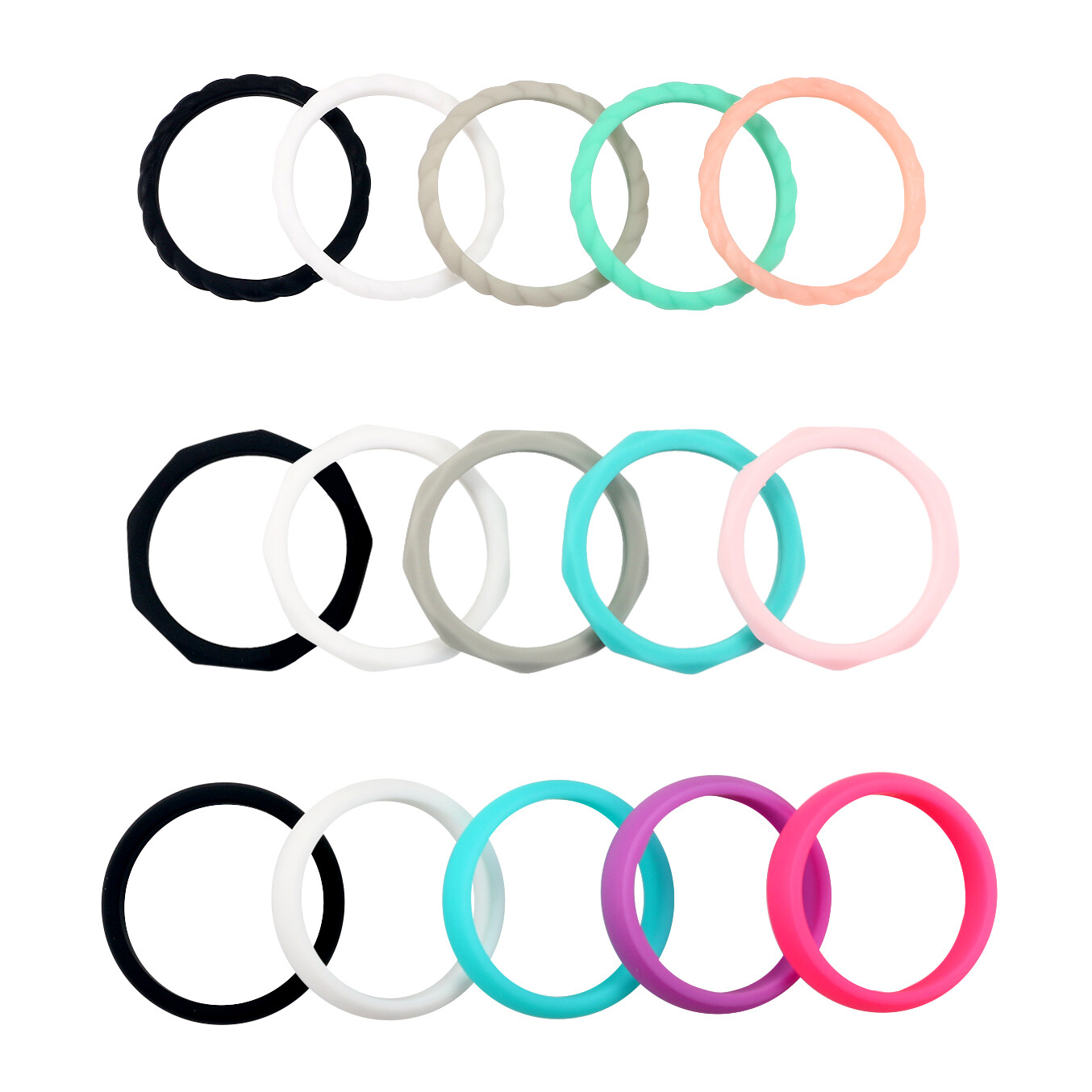 15pcs Silicone Wedding Ring for Women Thin Stackable Rubber Sports Bands #4-10