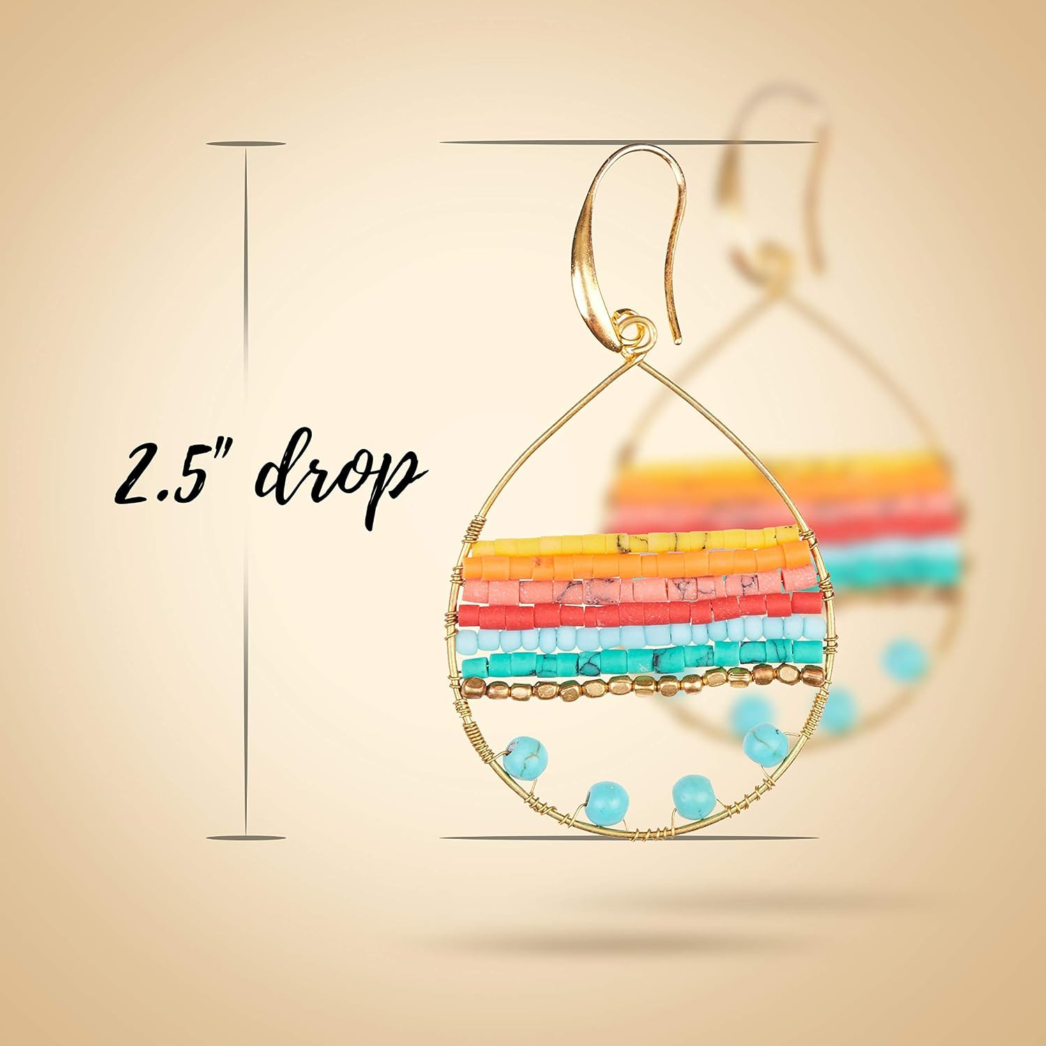 Handmade Boho Teardrop Earrings for Women – Silver and Gold Dangle Hoop. Colorfu