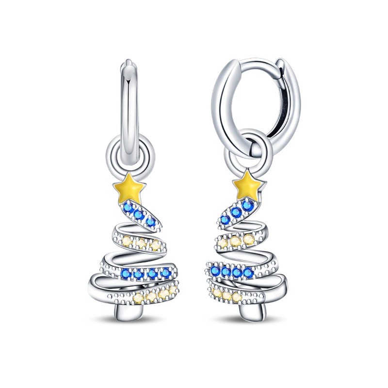 PANDACH 925 Sterling Silver Christmas Tree Drop Earrings For Women Jewelry Gifts
