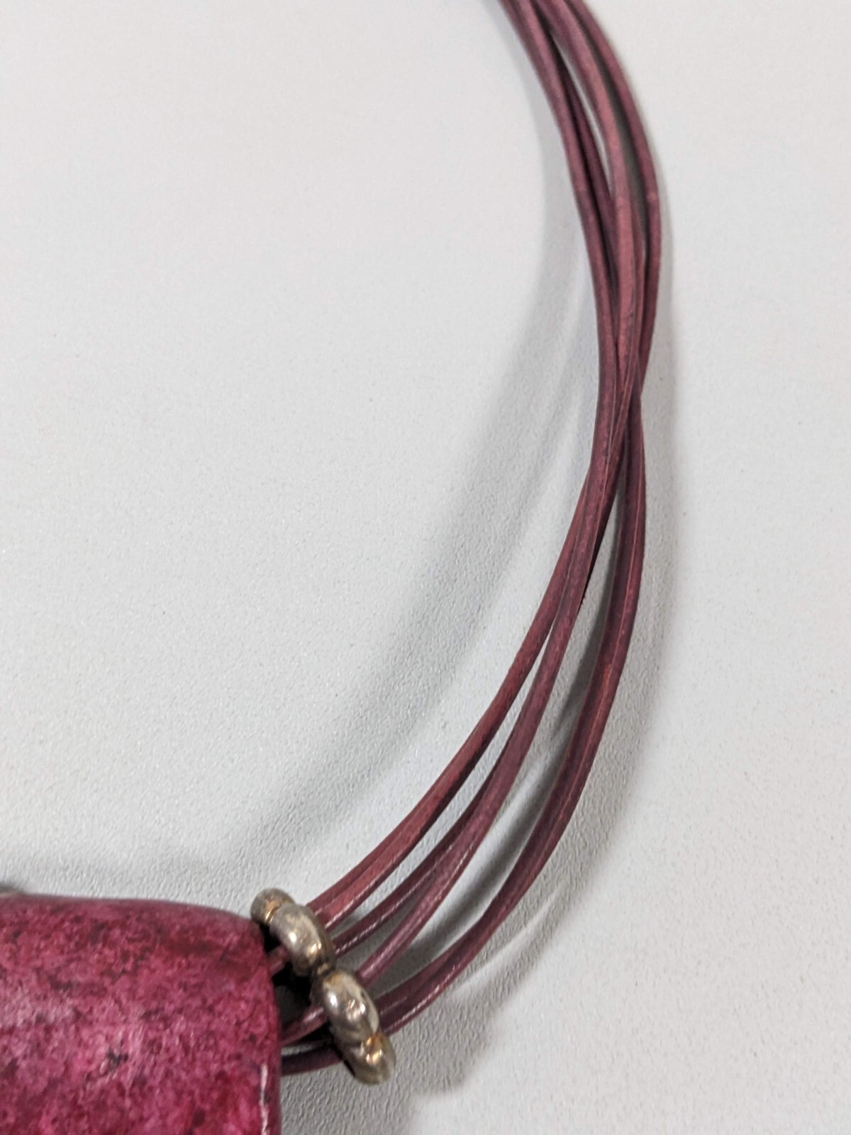 Purple Pink Curved Bar Multi Cord Necklace Artisan Style 19 inches