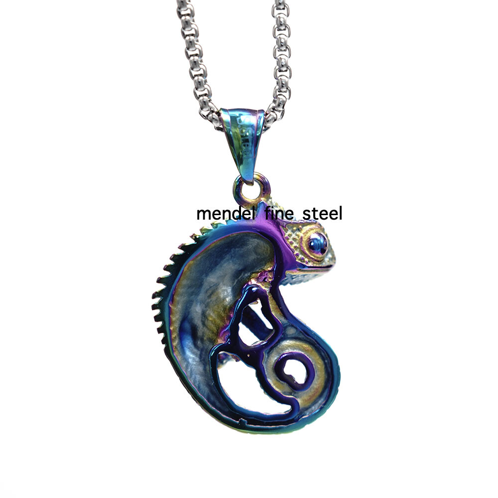 MENDEL Boys Cool Stainless Steel Chameleon Lizard Pendant Necklace For Women