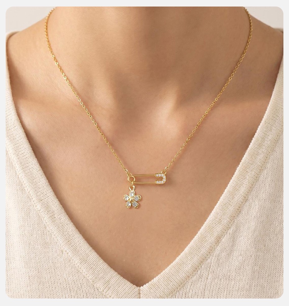 Safety Pin Butterfly Flower Necklace CZ Fishtail Charm Choker Jewelry Women