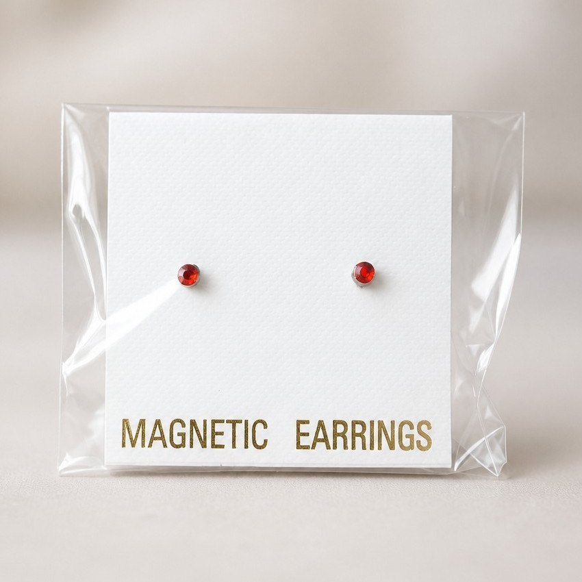 Unisex Magnetic Red Crystal Earrings Strong Magnet Studs No Piercing Needed