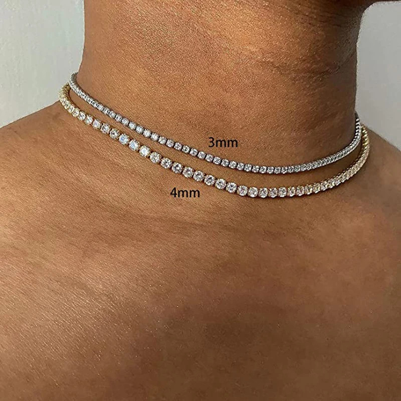 Sterling Silver Choker Necklace 925 Simulated Zirconia Short Chain Women Jewelry