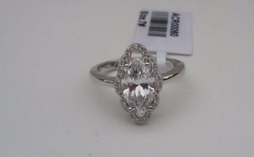 MARQUISE CENTER BRIDAL RING W/ 3 CTS LAB CREATED ACCENT / 925 STERLING SILVER