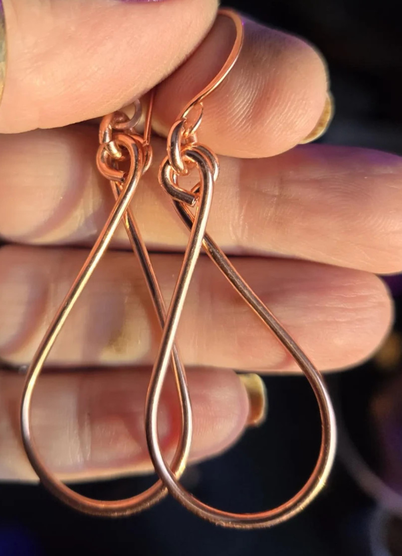 1 Pair Pure Copper + Silver Healing Hook Earrings, Jewelry Spiritual Kriya, Pear