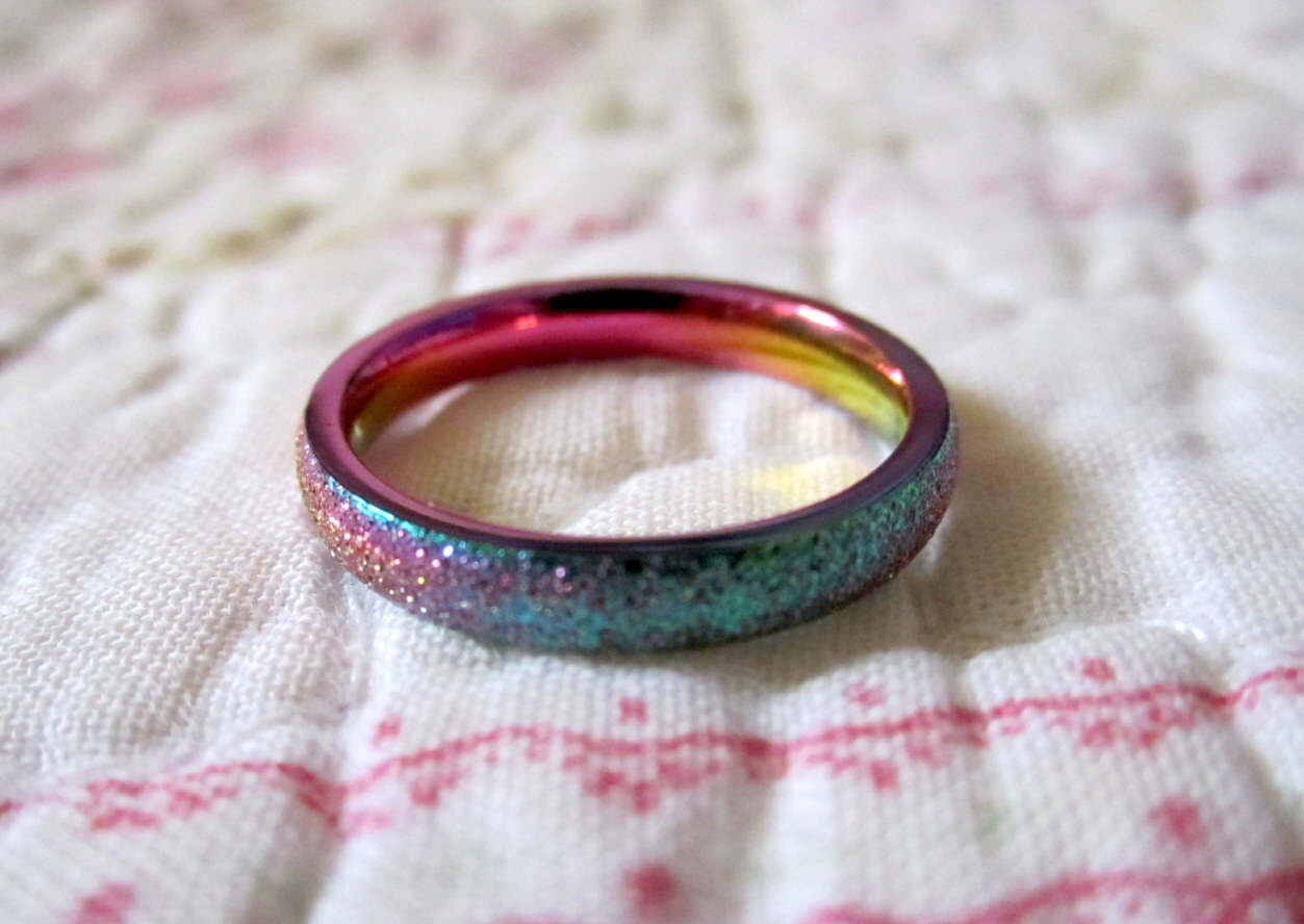 Rainbow Ring Thin Steel Band – Wedding Promise Engagement – SIZE OPTIONS