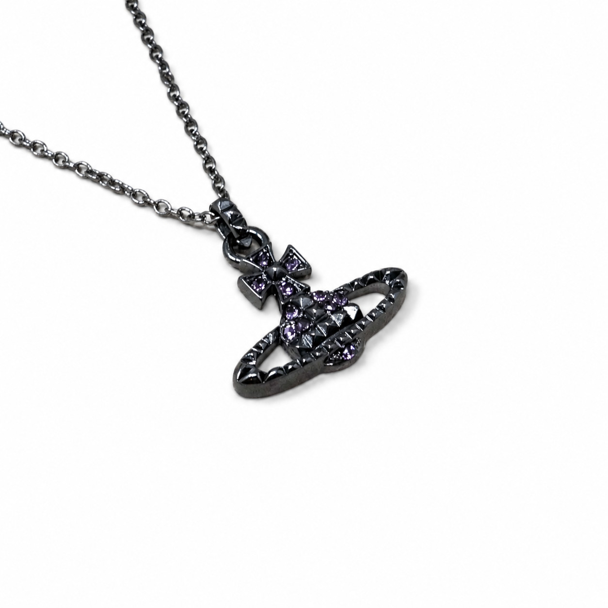 Vivienne Westwood Necklace Black Studded Orb Pendant With Purple Crystals & Box