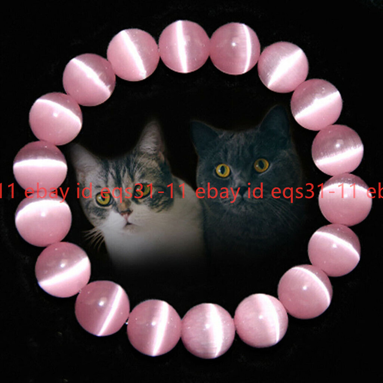 Beautiful 4/6/8/10/12/14mm Pink Cat Eye Opal Gems Round Beads Stretch Bracelet