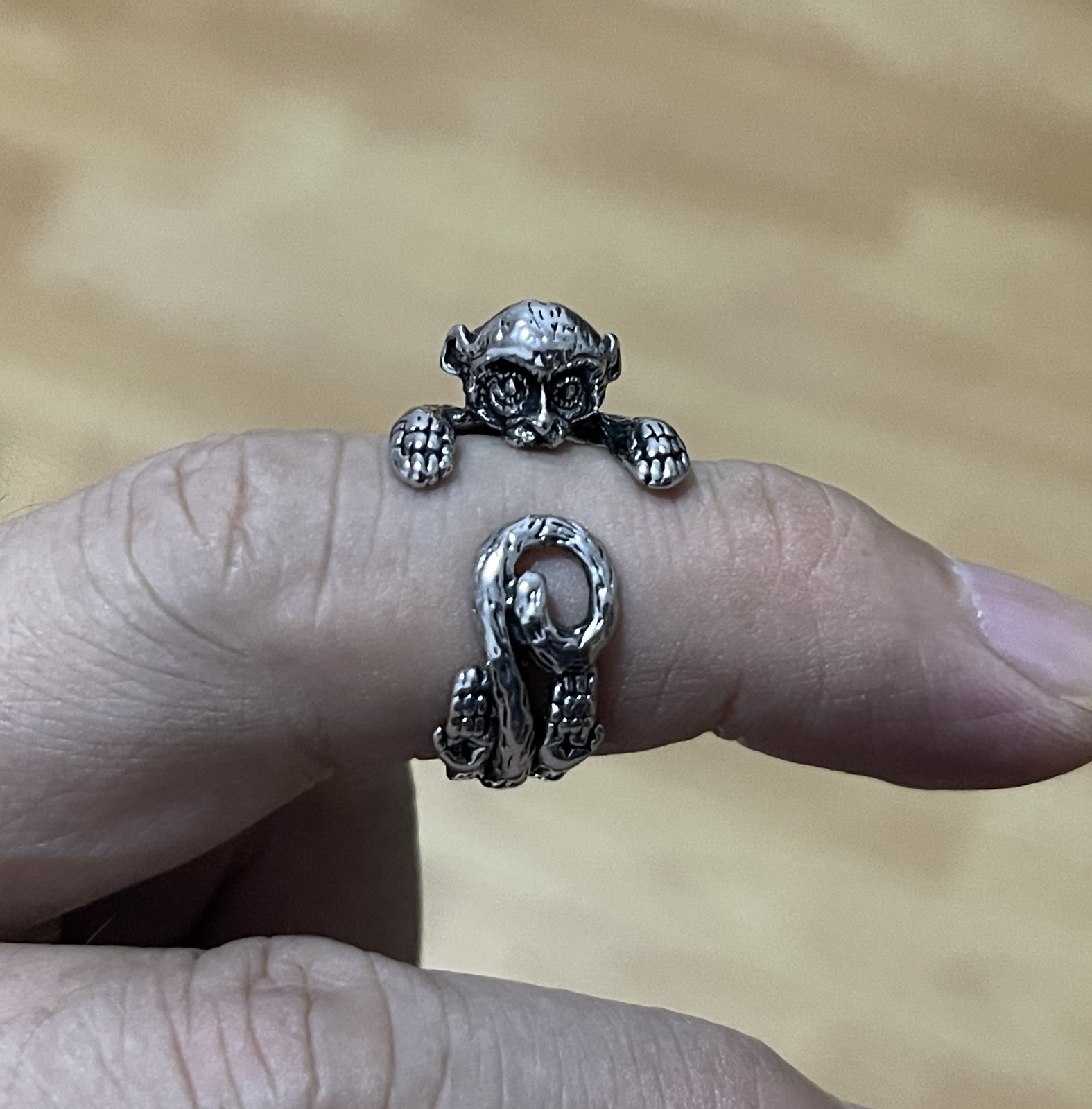 Antique Style Unisex Punk 3D Monkey Silver Adjustable Band Ring