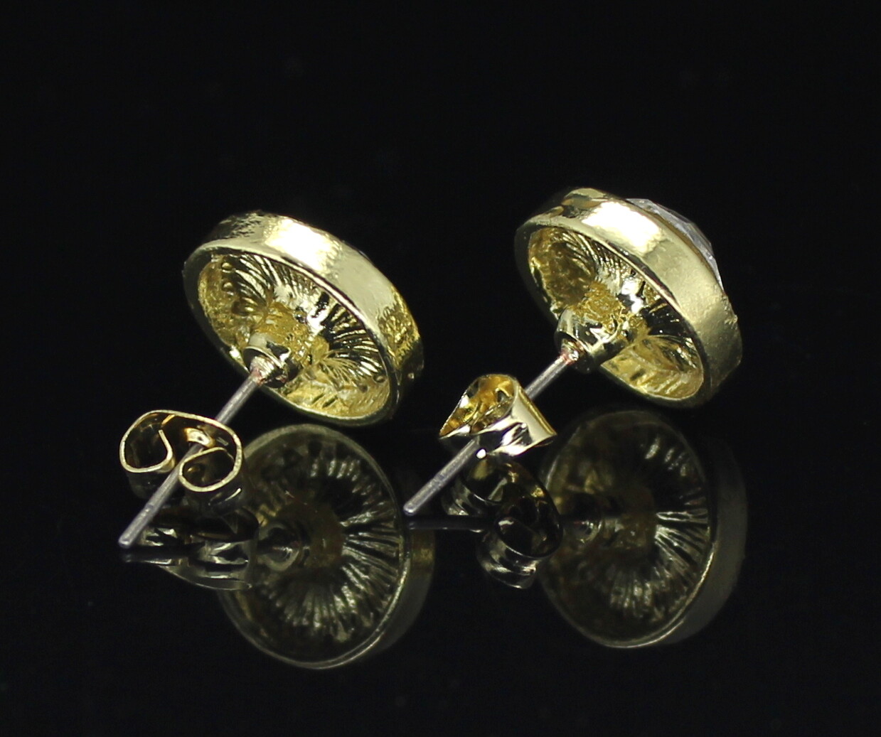 Men Women Halo Round CZ Earrings 14k Gold Plated Hip Hop Jewelry Push Back
