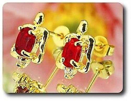 Earrings Ruby 0 3/32×0 9/32in Gold Plated 18 K-9