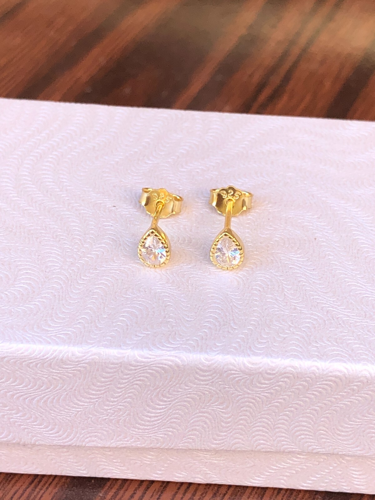 925 Sterling Silver CZ Teardrop Stud Earrings Women Girl Dainty Gold Studs 4.5mm