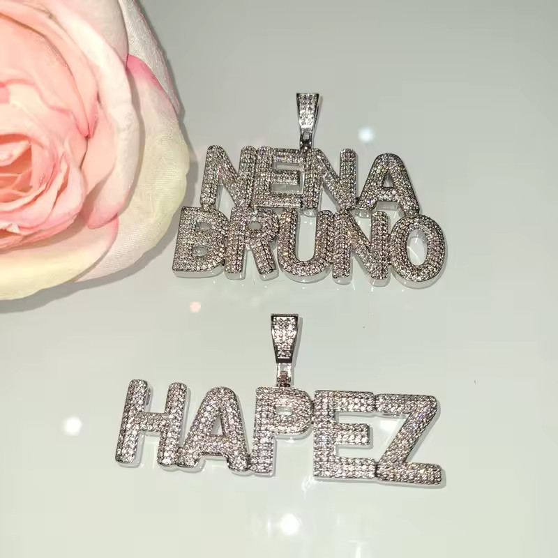 Custom Name Cubic Zirconia Bubble Letters Necklace Jewelry Pendant Men Women