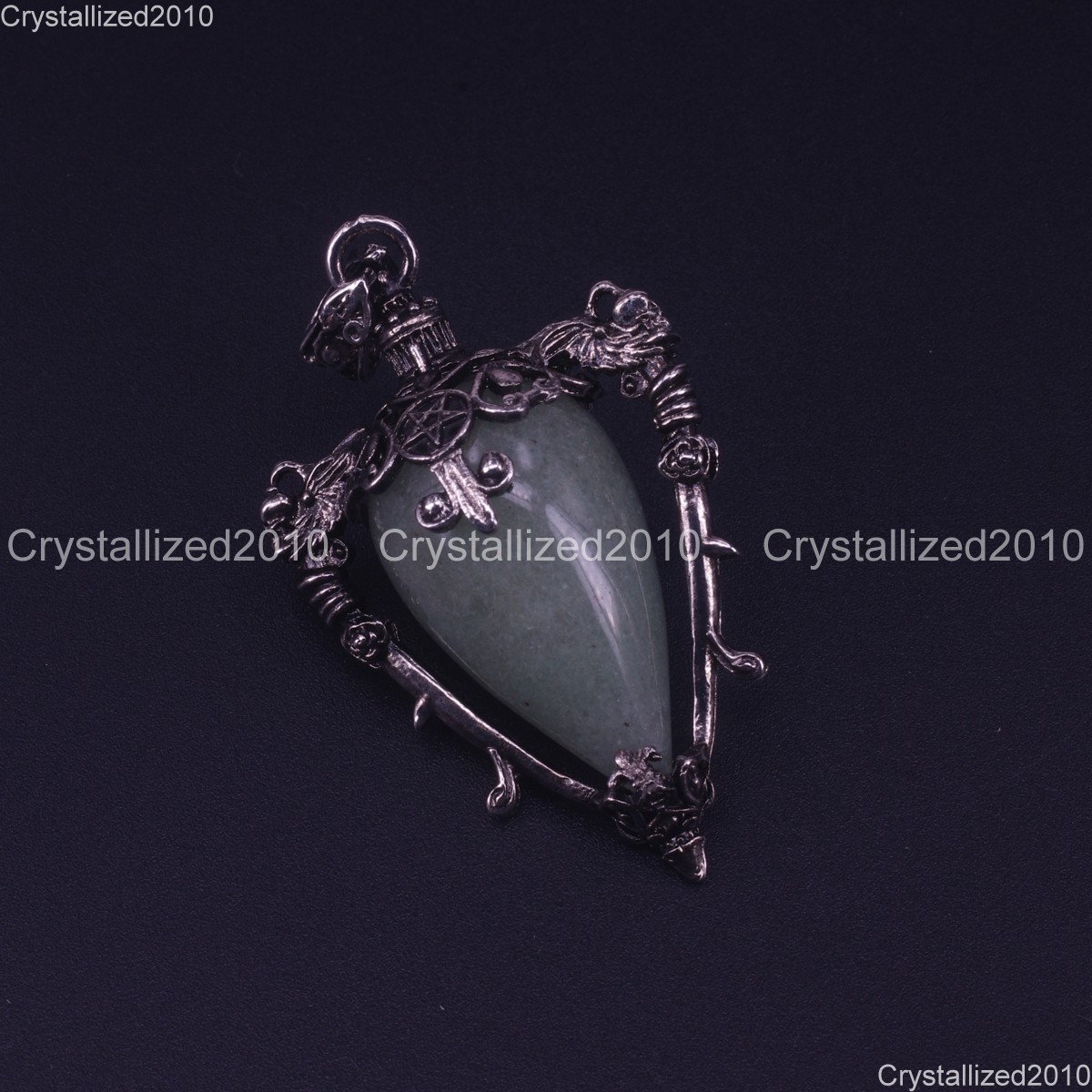 Natural Gemstone Medieval Retro Pendulum Gothic Pendants Tibetan Silver 35x55mm